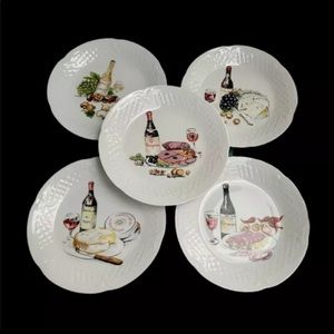 5 France PHILIPPE DESHOULIERES Canape Plate Wine Cheese Porcelaine De Limoges